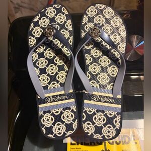 Brighton Navy and Cream Patterned Flip Flops